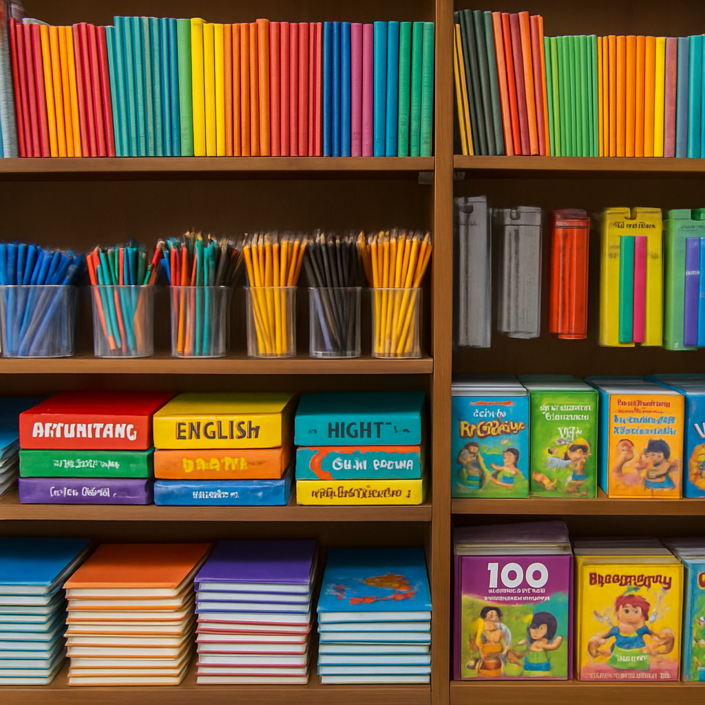 Bellazone Ecom store — school books, notebooks, and stationery on display